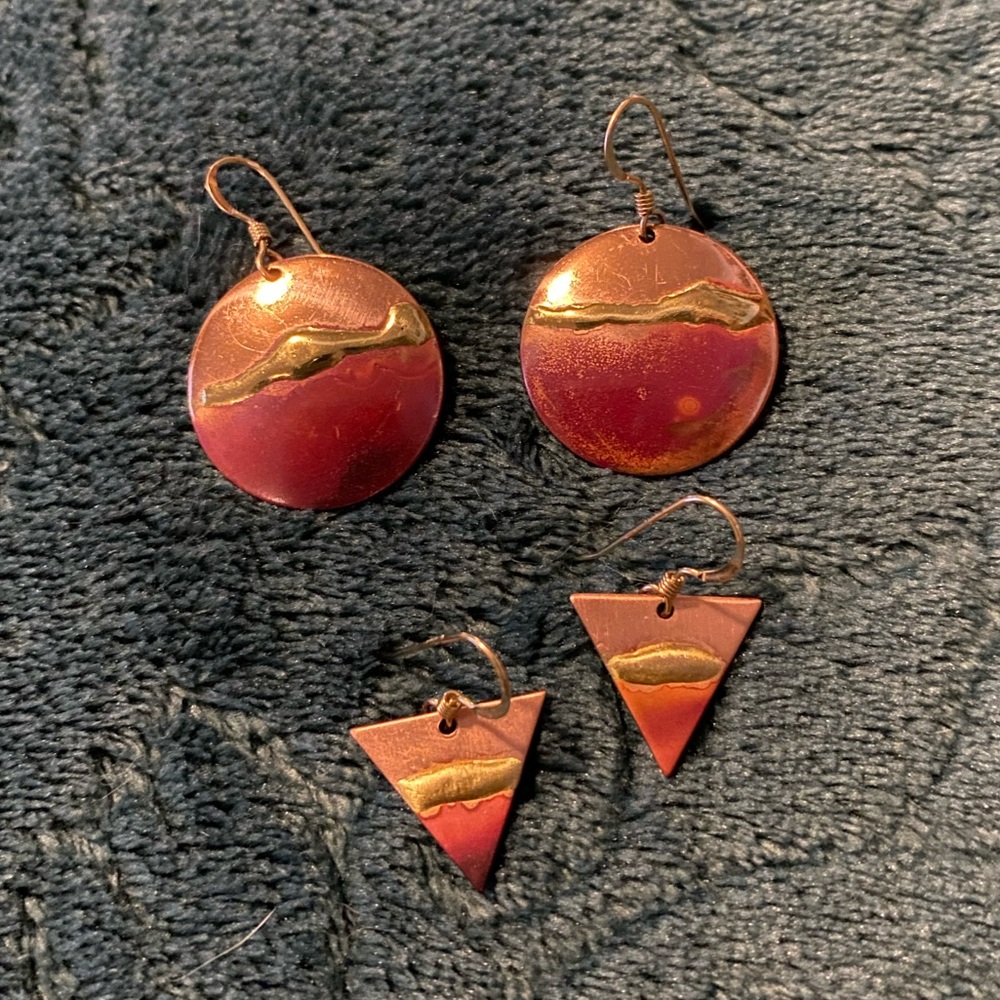 Set of Copper, Dangle Earrings